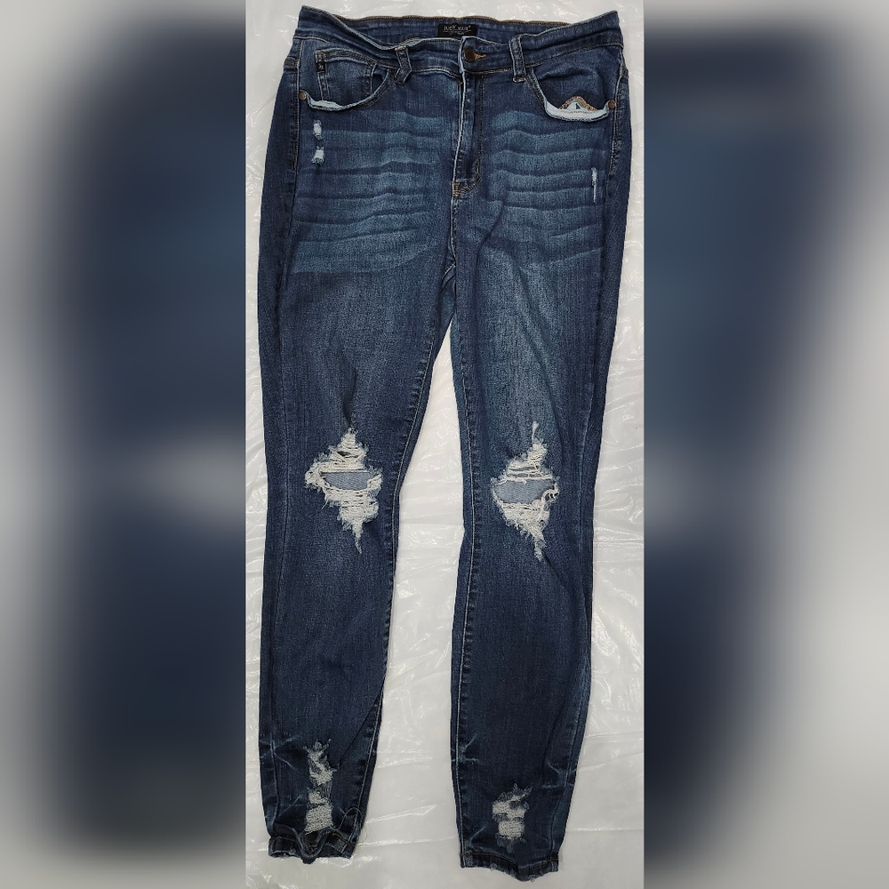 Judy Blue Medium Wash Distressed Skinny Blue Jeans Women's Size 14w